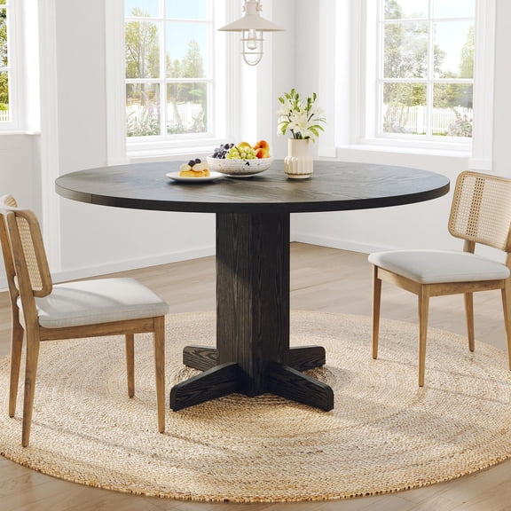 Ataucjin Dining Room Table for 4-6, 47" Wood Kitchen Table with Sturdy Pedestal Base, Farmhouse Circle Dinner Tables for Living Room, Apartment,table only
