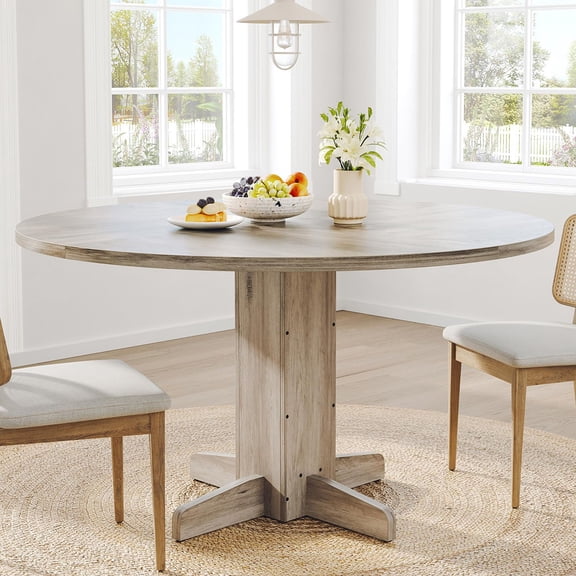 Ataucjin Dining Room Table for 4-6, 47" Wood Kitchen Table with Sturdy Pedestal Base, Farmhouse Circle Dinner Tables for Living Room, Apartment,table only