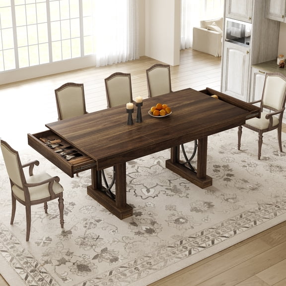Ataucjin Dining Table for 6-8 People with 2 Large Drawers, 71 inch Long Farmhouse Rectangular Kitchen Dining Table & Thick Table Top, Sturdy Frame, for Big Family, Dinette,Table only