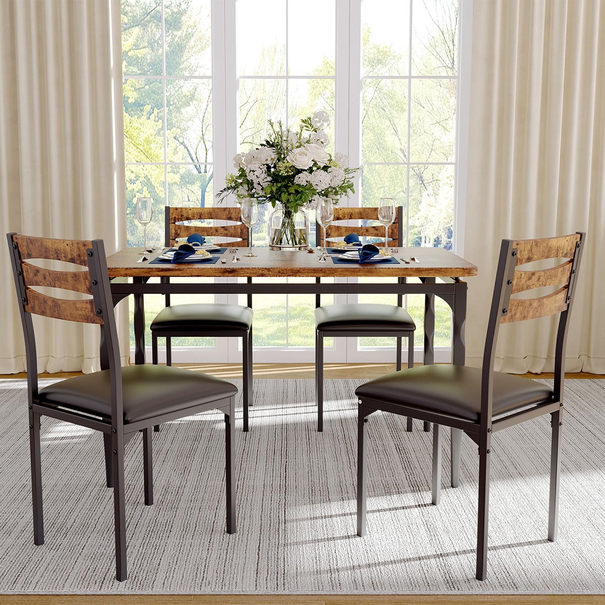 Ataucjin Dining Table Set for 4, 5-Piece Kitchen Table and Chairs ...