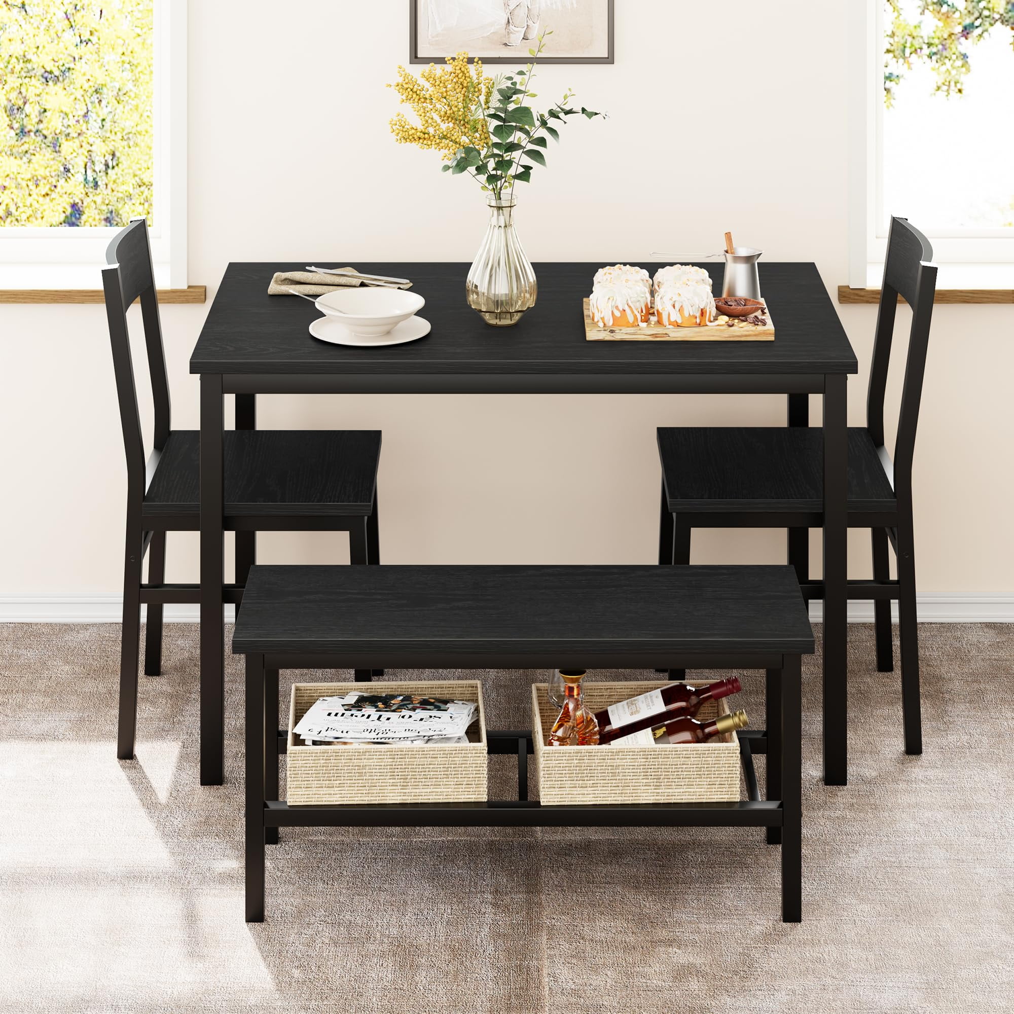 Ataucjin Dining Table Set for 4, Kitchen Table with 2 Chairs, Bench ...