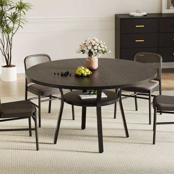 Ataucjin Dining Table for 4, 47 Inch Kitchen Table, Round Dining Room Table with Storage Shelf for Dining Room, Kitchen,Table Only
