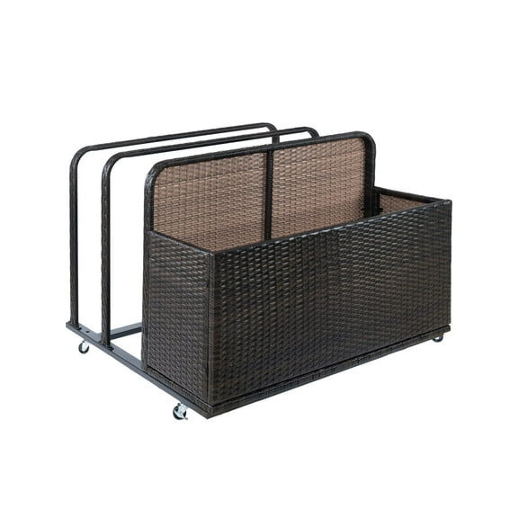 Ataucjin Double Layer Poolside Float Storage,Outdoor Storage,Patio Poolside Float Storage Basket,PE Rattan Outdoor Pool Caddy with Rolling Wheels for Floaties,Storage Organizer,Storage Box,Patio,Pool
