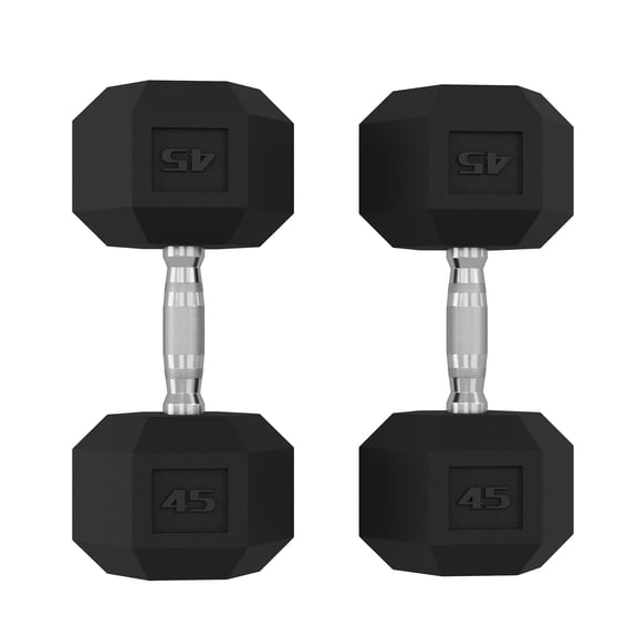 Ataucjin Durable Hex Dumbbells Pair,45 LB Set, Rubber & PVC Coated Cast Iron Weights, Non-Slip Textured Steel Handles, Anti-Roll Free Weights for Home Gym Strength & Fitness Training