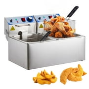 Ataucjin Electric Deep Fryer with Basket Strainer,Adjustable Temperature & Timer, Perfect Chicken, Shrimp, French Fries, Chips & More, Removable Frying Basket Easy to Clean Stainless Steel,10L x 2