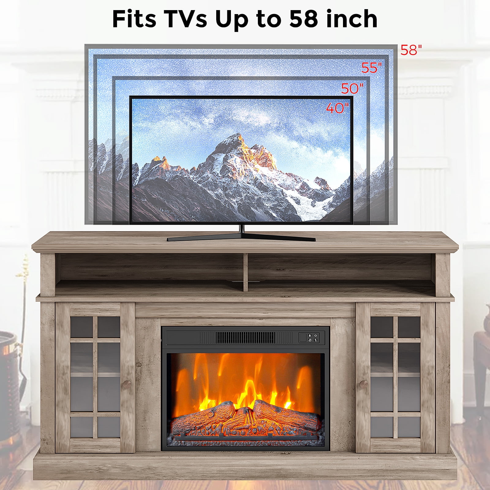 Ataucjin Farmhouse Electric Fireplace TV Stand for TVs up to 58 Inch ...
