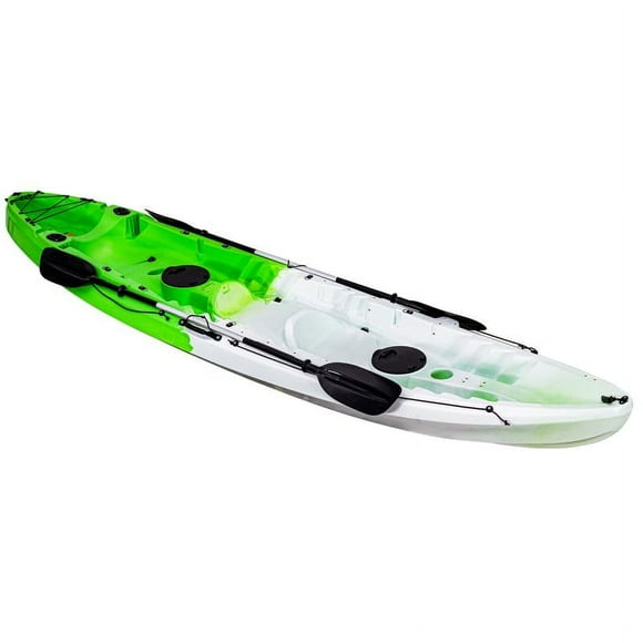 Ataucjin Fishing Kayaks, 12.4FT, 2-3 Person Sit on Top Kayak for Adults with Paddle & Comfortable Seat, Capacity of 600LBS, Hard Shell Recreational Ocean Kayak Boat