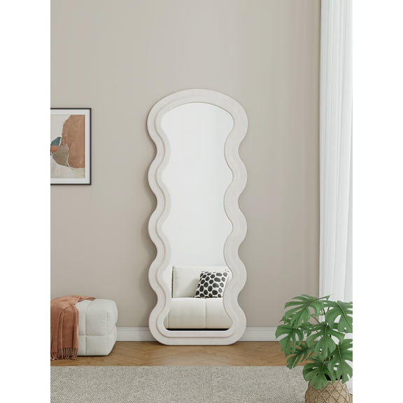 Ataucjin Floor Mirror Full Length, 62.99"x23.62" Full Body Mirror, Hanging Or Leaning, Standing, Wavy Design Wall Mirror With Wooden Frame For Bedroom Living Room