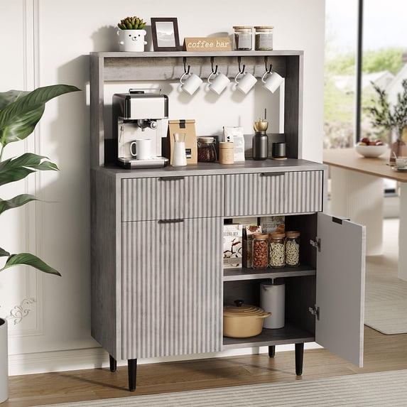 Ataucjin Fluted Sideboard Buffet Cabinet with Storage, Modern Coffee Bar Cabinet with Adjustable Shelves & 2 Drawers, Wood Buffet Console Table for Kitchen Dining Living Room Entryway Hallway