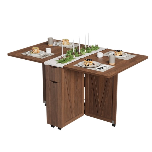 Ataucjin Folding Dining Table with Drawer and Storage,Space Saving Dining Table,Folding Kitchen Table with 6 Wheels,Dinner Table Suitable for Kitchens,Apartments,Small Spaces