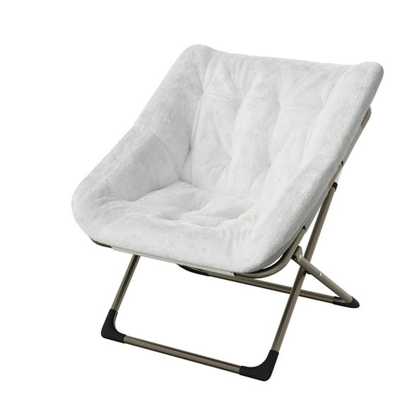 Ataucjin Folding Saucer Chairs for Adults, Comfy Faux Fur Lazy Chair with Metal Frame, 300 LB Capacity, No Assembly Required for Bedroom, Dorms, Apartments