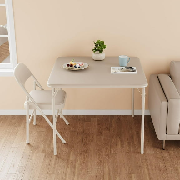 Ataucjin Folding Table, 33.6 Inch Folding Card Table, Portable Square Folding Table with PU Soft Cushion, Gray Metal Foldable Table Suitable for Living Room, Office, Bedroom(table only,No Chair)