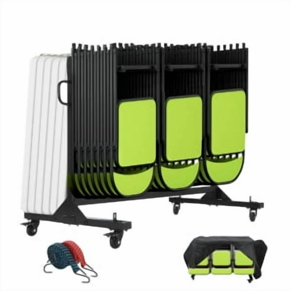 Ataucjin Folding Table and Chair Cart, Folding Chair Strorage Rack with Cover, Height Adjust, PVC Lock Wheels, 400 LBS Capacity for 42 Chair, Heavy Duty Metal Chair Rack.