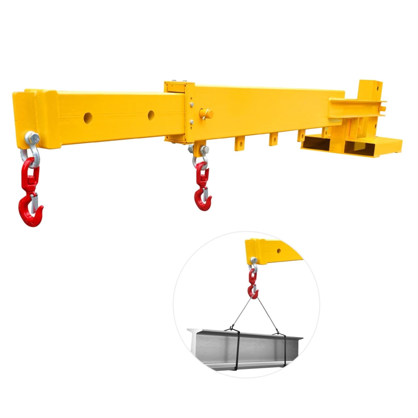 Ataucjin Forklift Jib Boom Crane, Adjustable Telescopic Forklift Hoist with Two 3 Tons Swivel Hooks, 6000 LBS Lift Capacity Forklift Crane for Warehouse or Factories