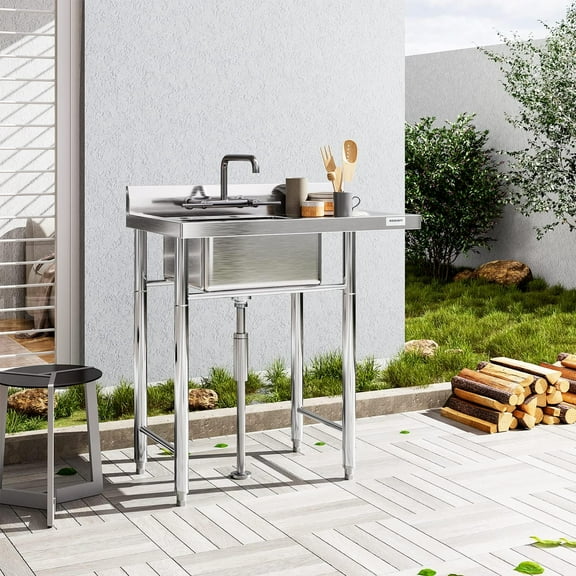 Ataucjin Freestanding Utility Sink Workstation,Commercial Stainless Steel Single Bowl Sink,Prep & Utility Sink With Legs For Restaurant Kitchen Laundry Room Garage Bar Cafe
