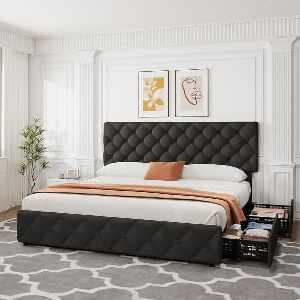 Ataucjin Full Size Bed Frame with 4 Storage Drawers,Upholstered ...