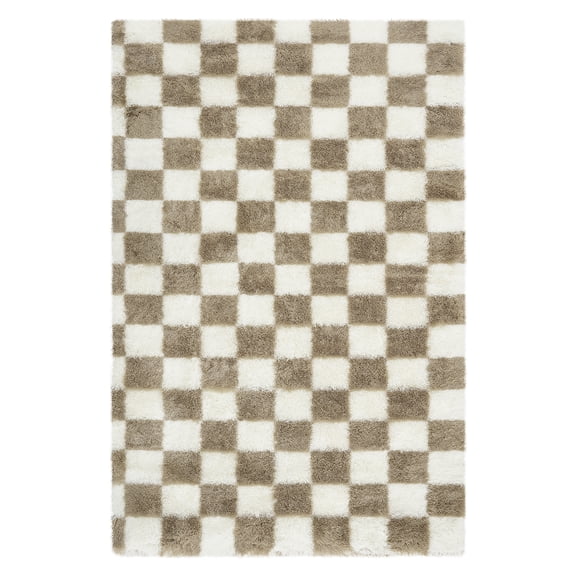 Ataucjin Fuzzy Living Room Rug.Ultra-Soft High Pile Accent Rug. Anti-Skid Plush Shaggy Floor Carpet. Modern Checkerboard Carpet for Dining Room. Playroom. Office