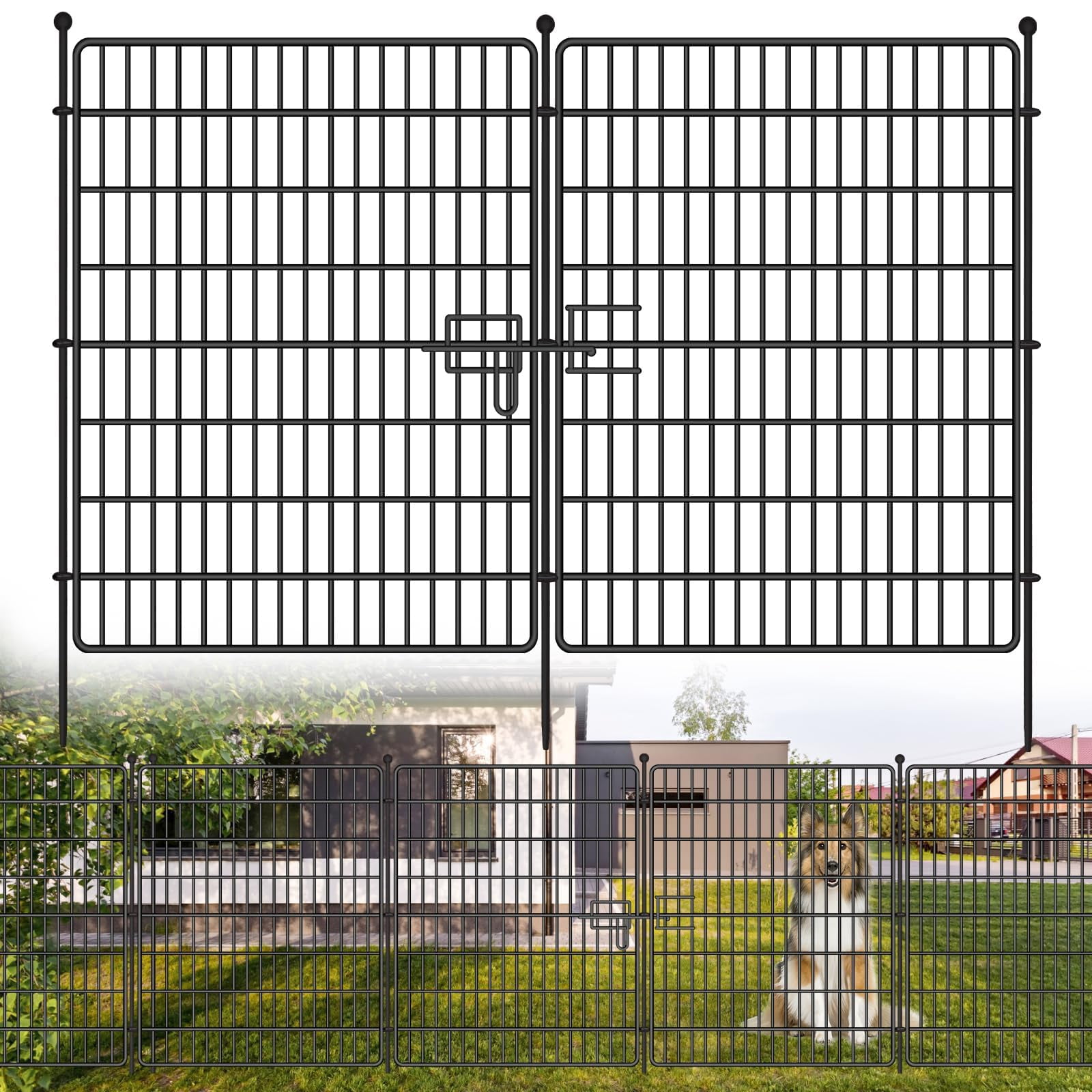 Ataucjin Garden Fence,10 Panels No Dig Decorative Fence for Outdoor,Yard, Patio,32 in(H) X 24 ft(L) Animal Barrier Rustproof Metal Wire Panel,Temporary Dog Fence