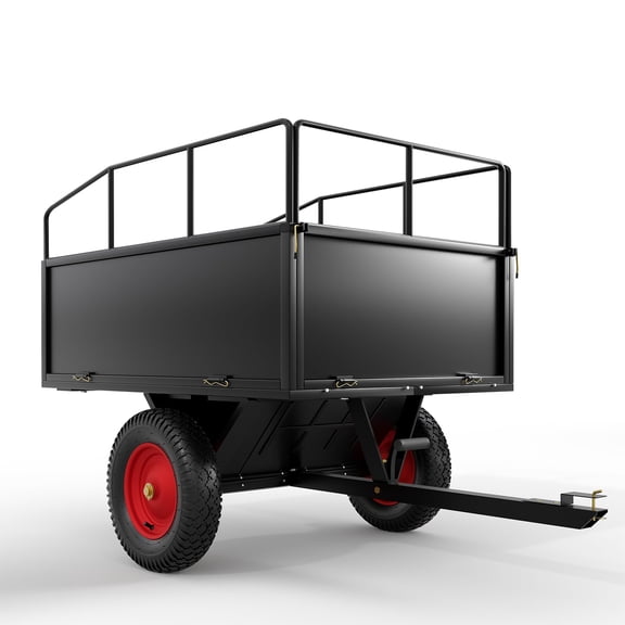 Ataucjin Heavy Duty ATV Tow Behind Dump Cart, 45° Quick-Tilt Steel Yard Wagon, 17 Cu.Ft. 750 Lbs Capacity with Removable Sides for Riding Lawn Mower and Tractor