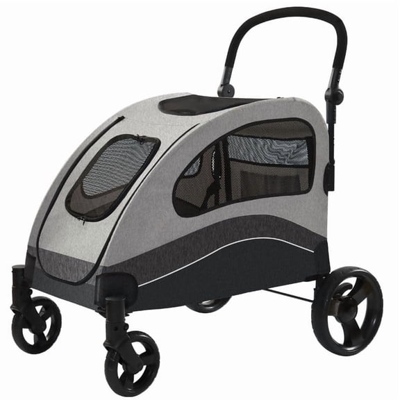 Ataucjin Heavy Duty Dog Stroller for Large Dogs Up to 135 Lbs, Dual Entry Pet Wagon with All Terrain Wheels, One-Foot Brake, Easy Fold, Breathable Mesh, Adjustable & Removable Handle for Senior Pets