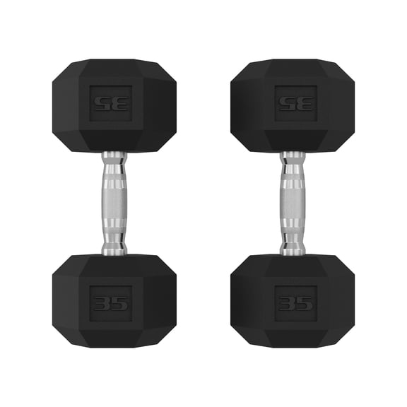 Ataucjin Hex Dumbbell Set of 2, Hand Weights Dumbbells Pair with Cast Iron Core, Rubber Encased Coating and Textured Carbon Steel Handle for Home Gym Strength Training,35 LBS Pair