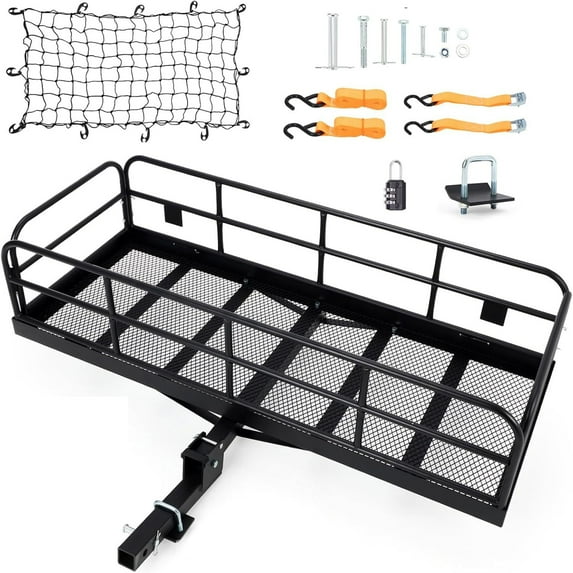Ataucjin Hitch-Mounted Cargo Carrier 60"x24"x14" Basket with 500 Lb Capacity with Net and Straps | Fits 2-Inch Receivers for Cars and SUVs