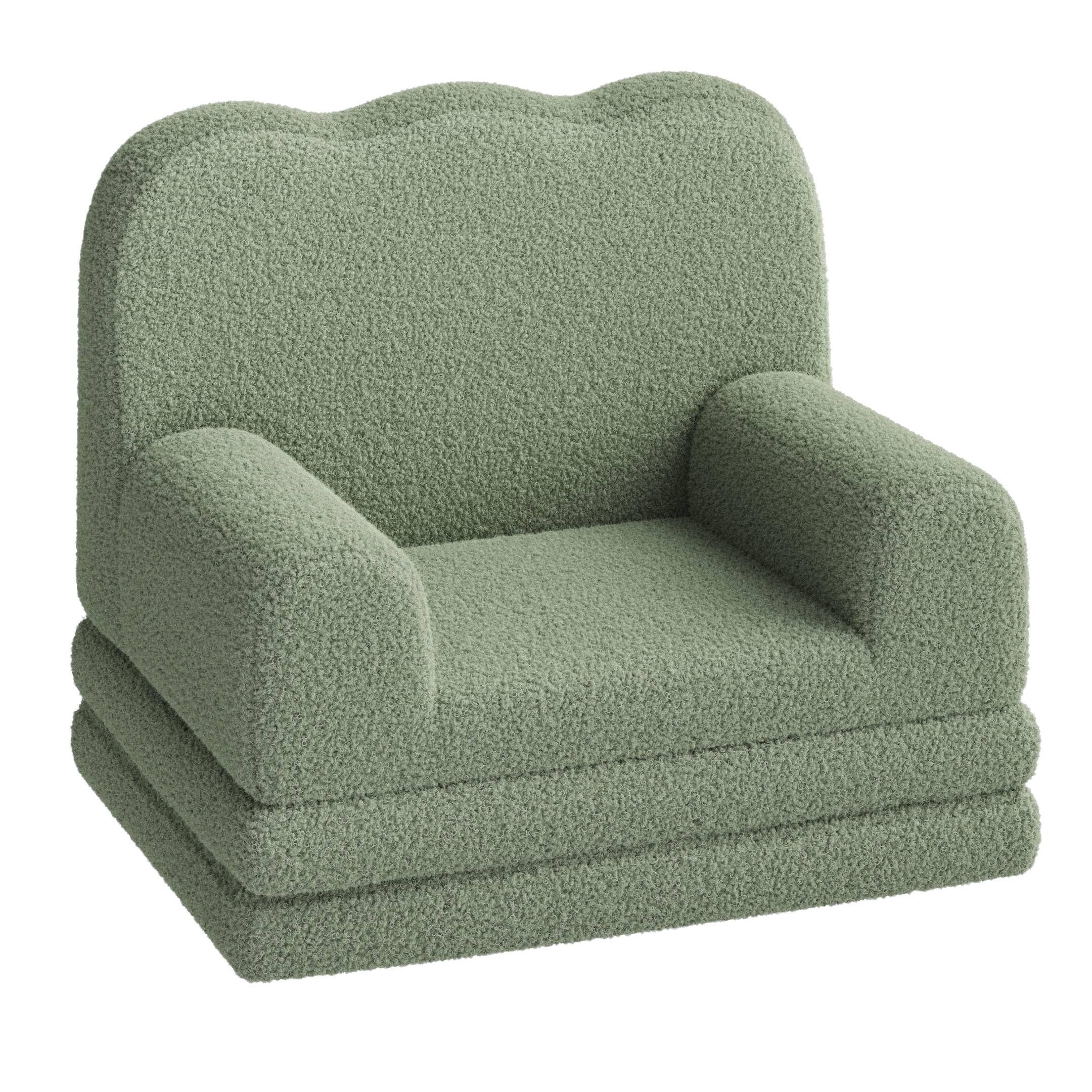 Ataucjin Kids Couch,2-in-1 Convertible Teddy Fleece Fabric Toddler Sofa Chair,Toddler Chair Comfy,Convertible Sofa to Lounger,Soft Fold Out Couch Lounger for Kids,Comfy Children's Sofa Bed