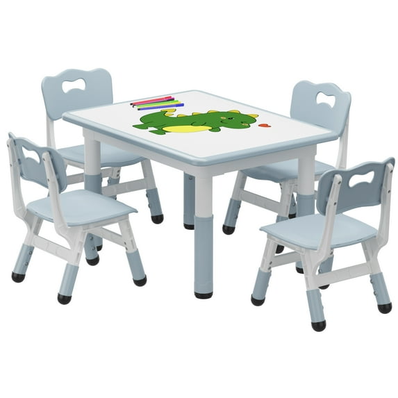 Ataucjin Kids Table and Chair Set, Height Adjustable Toddler Table and 4 Chairs Set for Ages 2-10, Graffiti Desktop,Legs, Arts & Crafts Table, Children Activity Table for Daycare Classroom H