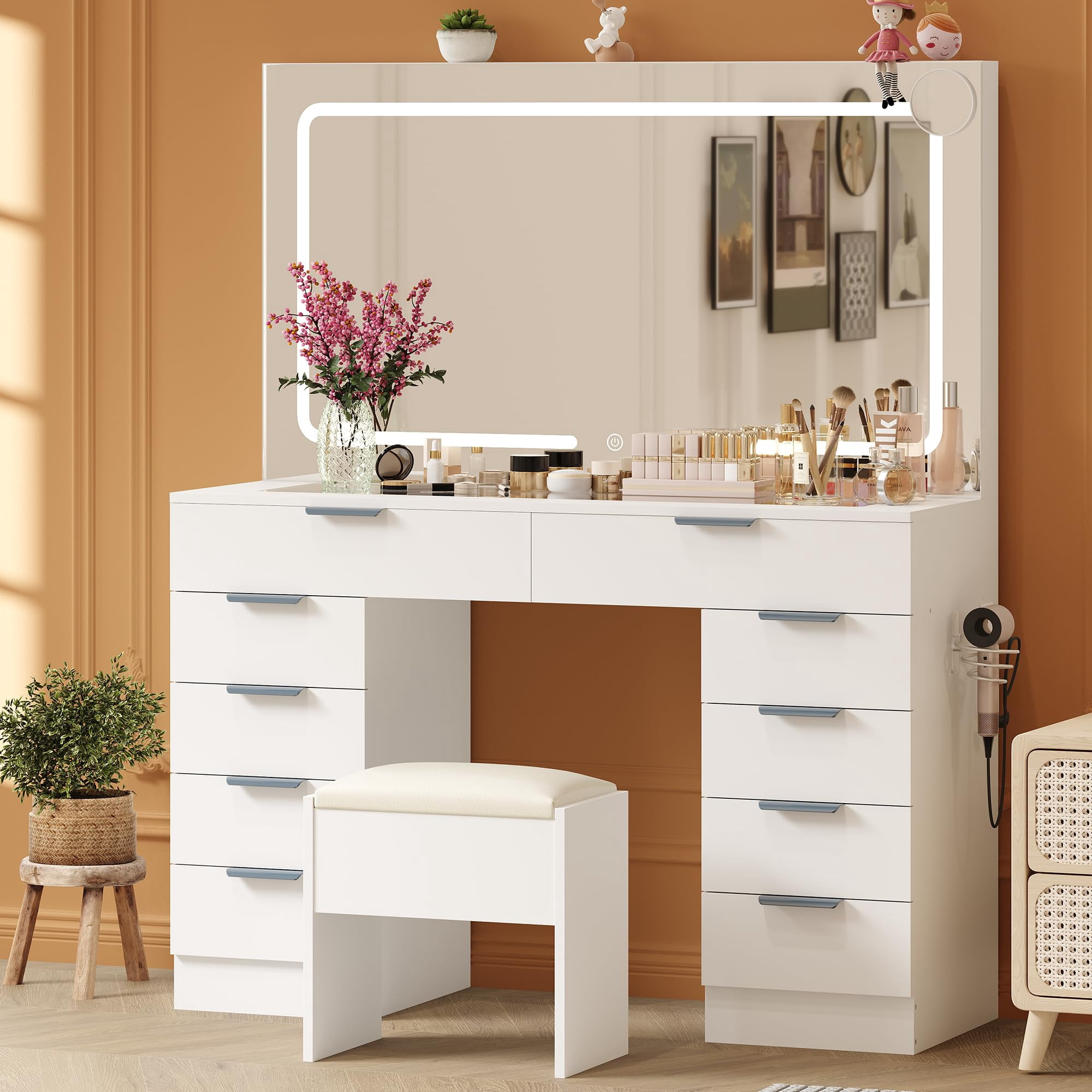 Ataucjin Large Makeup Vanity Table Set, Modern Vanity Desk Dressing