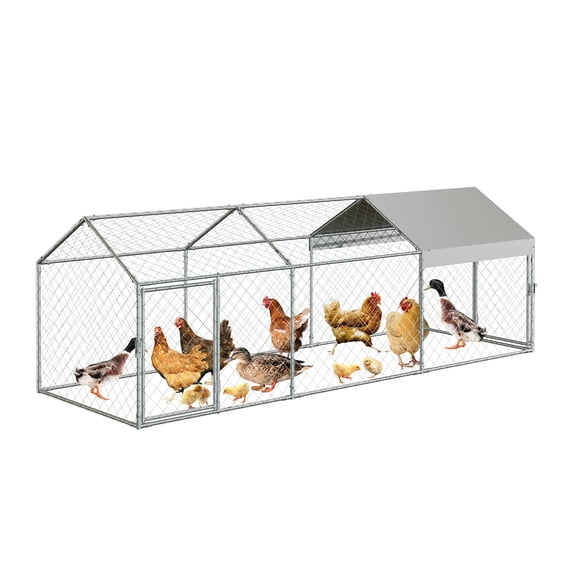 Ataucjin Large Metal Chicken Coop,Heavy Duty Chicken Run Hen House with Waterproof and Anti-Uv Cover,Portable Chicken Coop for Outdoor Chicken Rabbit Duck,120"×40"×40"
