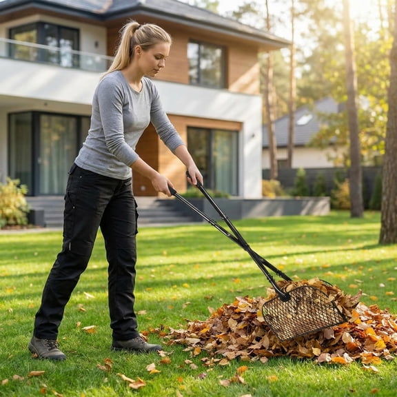 Ataucjin Leaf Grabber Rake with Long Handle, Heavy Duty Long Handle Garden Leaf Collector with 40.7in Telescopic Handle, Durable Yard Waste Pickup Tool, eaf Collector for Lawn, Patio and Garden Clean