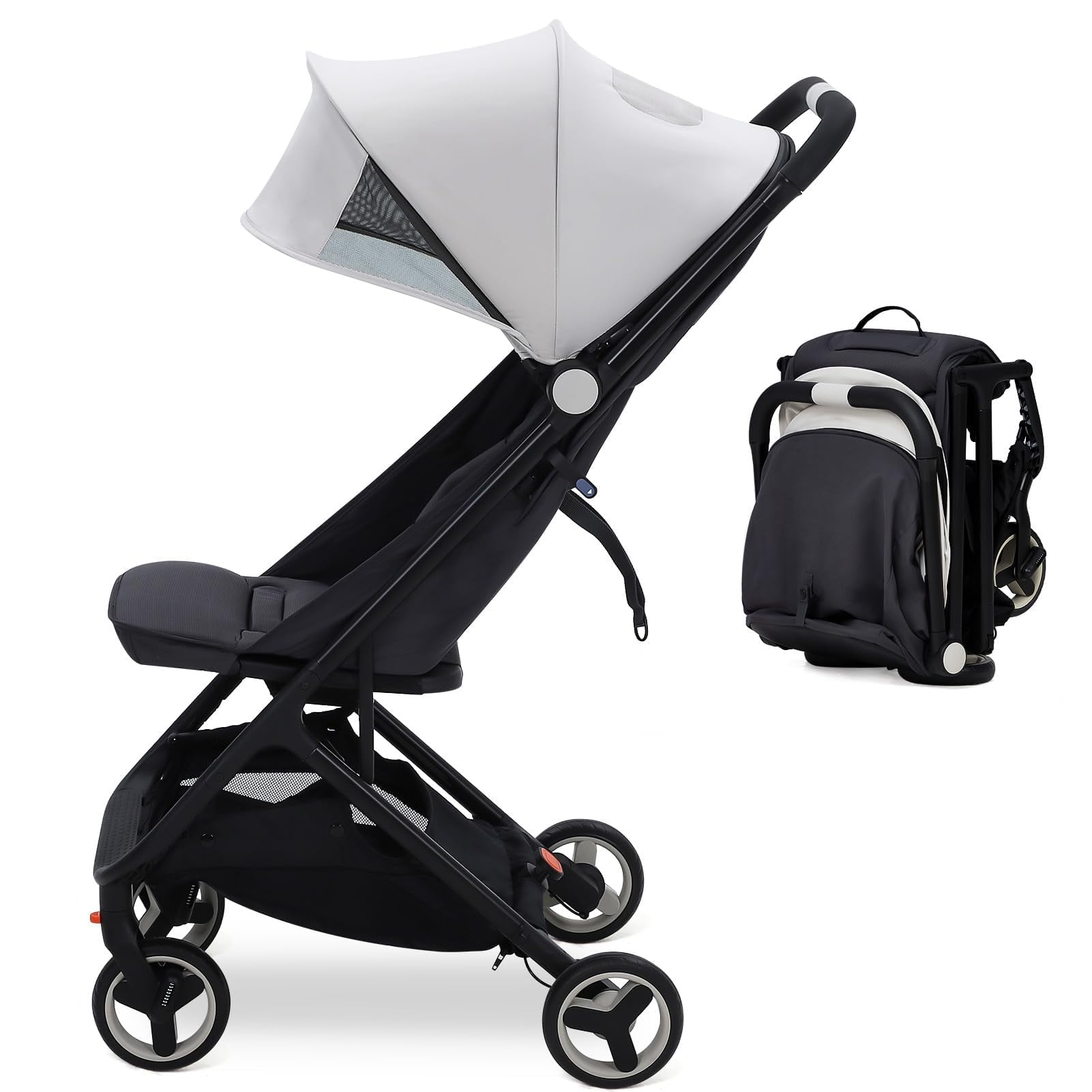 Ataucjin Lightweight Stroller Compact One-Hand Fold Travel Stroller Compact Stroller With Canopy Storage Basket Multi-Position Recline Seat Infant And Toddler Stroller For Airplane Friendly