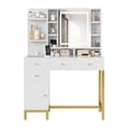 thumbnail image 1 of Ataucjin Makeup Vanity Desk,Vanity Desk with LED Lighted Mirror & Power Outlet,3 Lighting Modes, Brightness Adjustable,Vanity Desk with Acrylic Tabletop & Drawers and Cabinets, 1 of 8