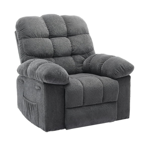 Ataucjin Manual Recliner Chair, Oversized Rocker Recliner Chair for Adult, Ergonomic 360° Nursery Swivel Rock Recliner, Upholstered Rocking Chair with Side Pockets & Footrest
