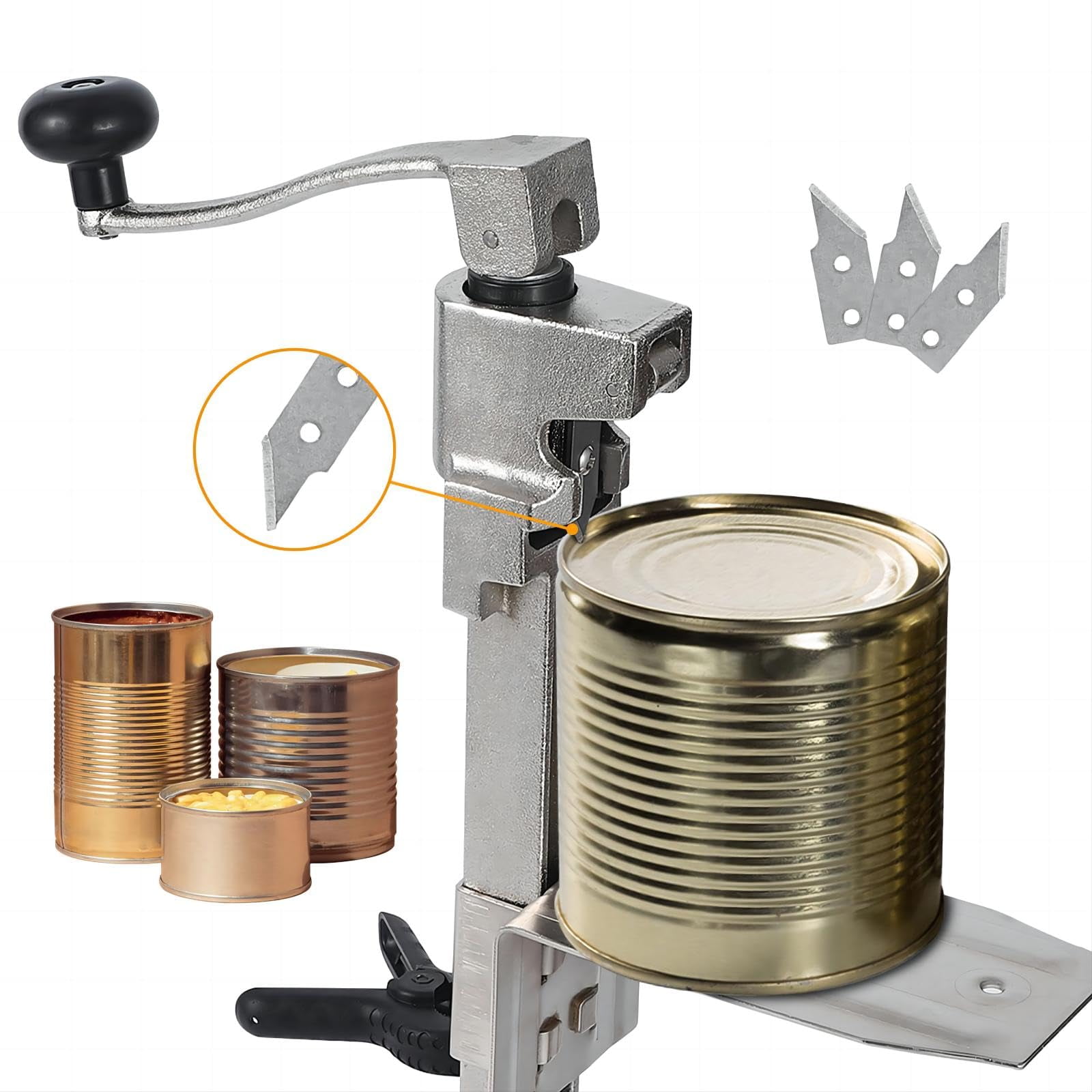 Heavy Duty Silver Manual Table Can Opener with Spare Blades