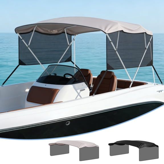 Ataucjin Marine Grade 600D 4 Bow Bimini Top Replacement Canvas for Boats, Sun Shade Cover, Detachable Mesh Side Curtains, Storage Boot, Water Resistant, No Frame