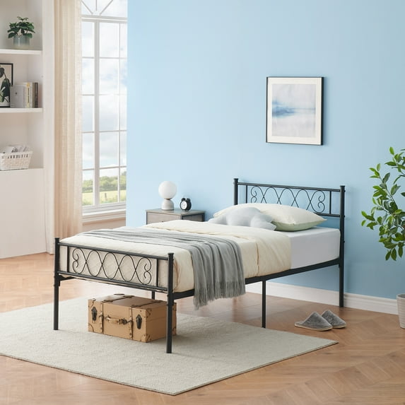 Ataucjin Metal Platform Bed Frame Queen Size Bed Frame With Headboard And Footboard Classic Metal Twin Bed Frame With Iron-Art Sweet Heart Under Bed Storage No Box Spring Needed Noise-Free