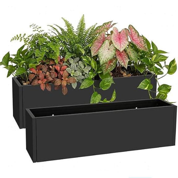 Ataucjin Metal Rectangular Planter Box 2 Pack, Folding Rectangular Planter with Drainage Holes, Hanging Flower Pot, Window Sill Box Steel Planters for Outdoor Indoor Plants, Flowers