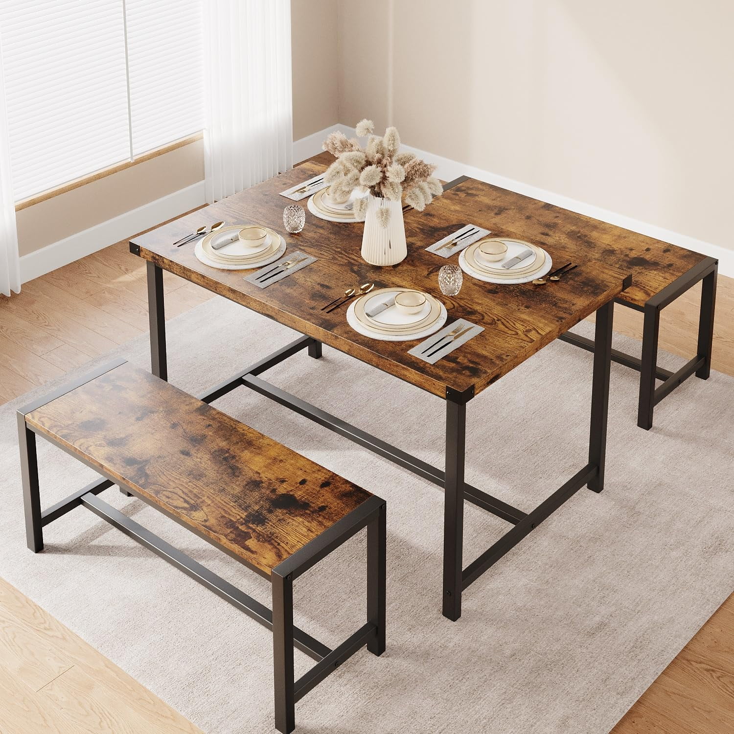 JA4360 7-Piece Dining Set, 6 Faux Leather Chairs, Rectangle