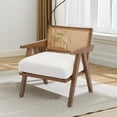 thumbnail image 1 of Ataucjin Mid-Century Farmhouse Accent Chair - Wood Armchair with Rattan Backrest & Linen Cushion,Upholstered Lounge Armchairs,Reading Chair for Living Room,Bedroom,Indoor & Outdoor,Easy Assembly, 1 of 9