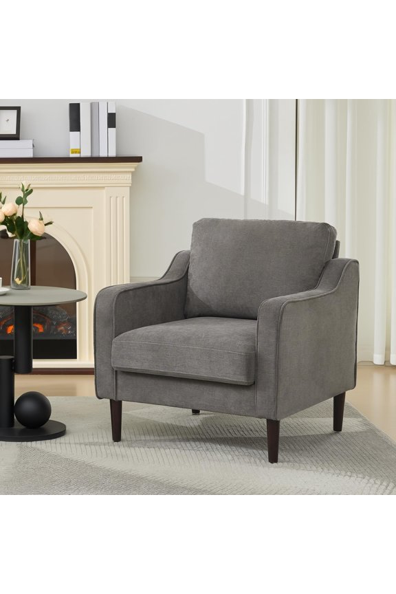 Mid-Century Modern Accent Chairs,Modern Linen Fabric Armchair for Living Room,Comfy Sofa Chairs with Scooped Arms,Upholstered Living Room Chairs Reading Chair High Back for Office/Bedroom