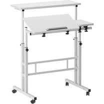 Ataucjin Mobile Standing Desk, 26-43" H Adjustable Standing Computer Desk, double-deck Standing Adjustable Laptop Cart with Wheels for Home Office Classroom