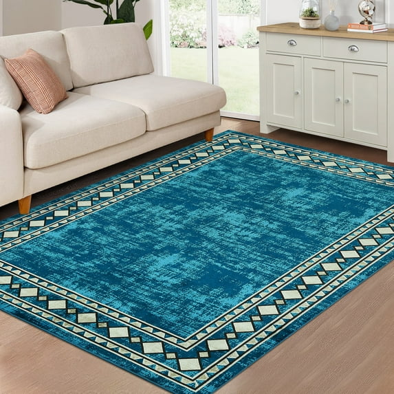 Ataucjin Modern Border Solid Large Rug 9x12 Modern Machine Washable Area Rug for Living Room Dining Room Rug Bedroom Carpet Non Skid Rubber Backed Area Rugs