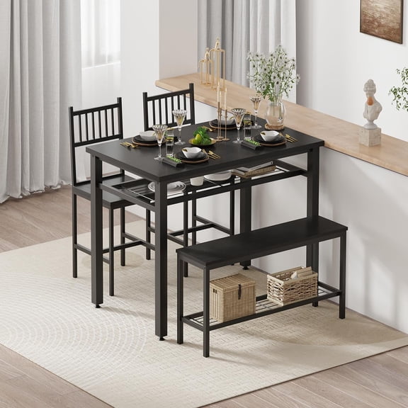 Ataucjin Modern Dining Table Set for 4, Kitchen Table for 4 with Chairs &Storage Bench,47 "Rectangular Dining Room Set with Bench,4 Piece Kitchen Table Set for Small Space/Apartment