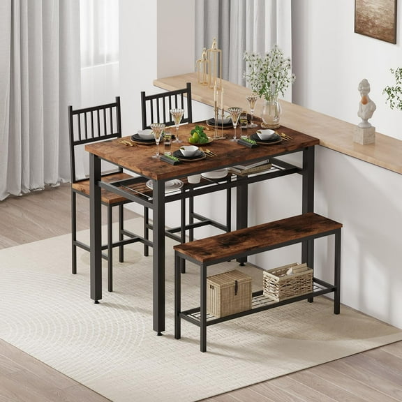Ataucjin Modern Dining Table Set for 4, Kitchen Table for 4 with Chairs &Storage Bench,47 "Rectangular Dining Room Set with Bench,4 Piece Kitchen Table Set for Small Space/Apartment