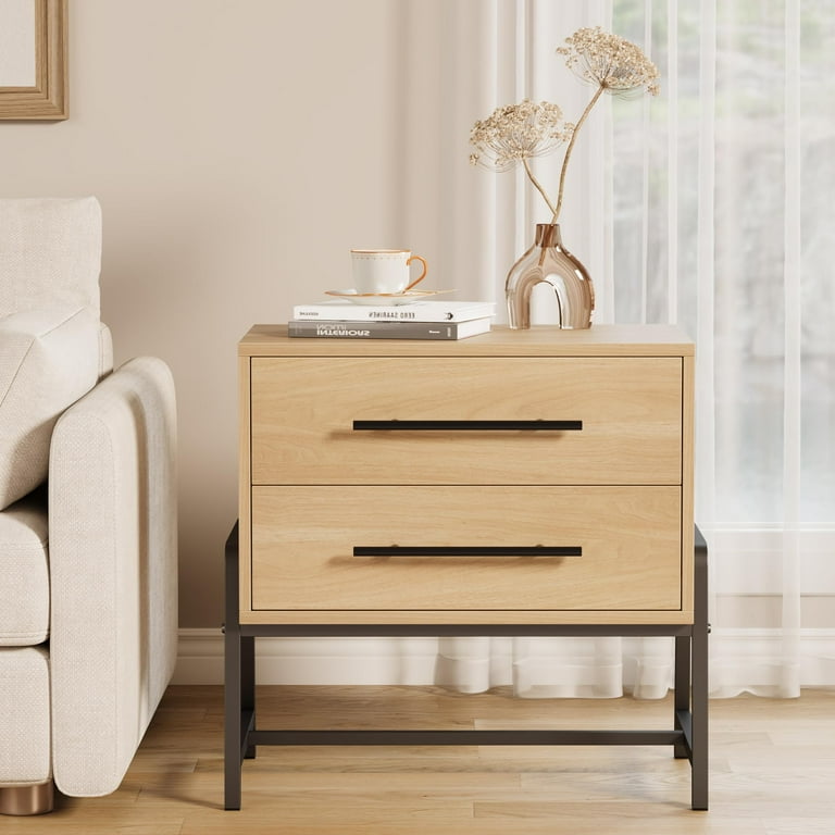 Ataucjin Nightstand with Drawers Light Wood Bedside Table