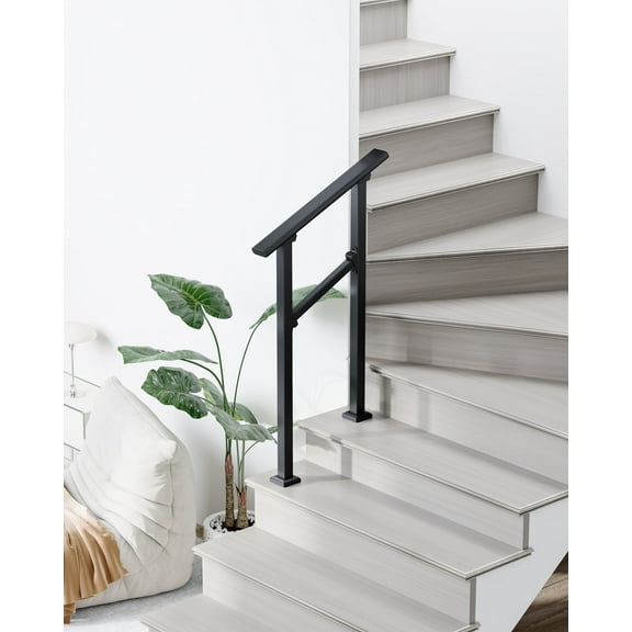 Ataucjin Outdoor Handrail Aluminium Alloy Outdoor Stair Railing With Installation Kit Hand Rails For Seniors Outdoor Concrete Exterior Steps Porch Railing & Deck Hand2-6 Step Railing,1PCS