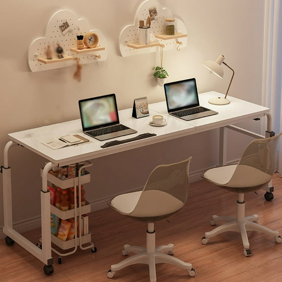 Ataucjin Overbed Table With Wheels, Overbed Desk Adjustable Overbed Table With 4 Lockable Wheels, Curved Edge Design Laptop Table For Home Office Hospital Bedroom