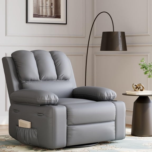 Ataucjin Oversized Recliner Chairs with Heat and Massage,360° Swivel Lazy Recliner Chair for Adults,Manual Rocking Chair with Cup Holder for Living Rooms, Bedroom