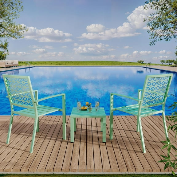 Ataucjin Patio Furniture Set 3 Piece Outdoor Bistro Set – Black Cast Iron with Decorative Backrest, Weather-Resistant Small Balcony Table and Chairs for Garden, Porch or Backyard Use